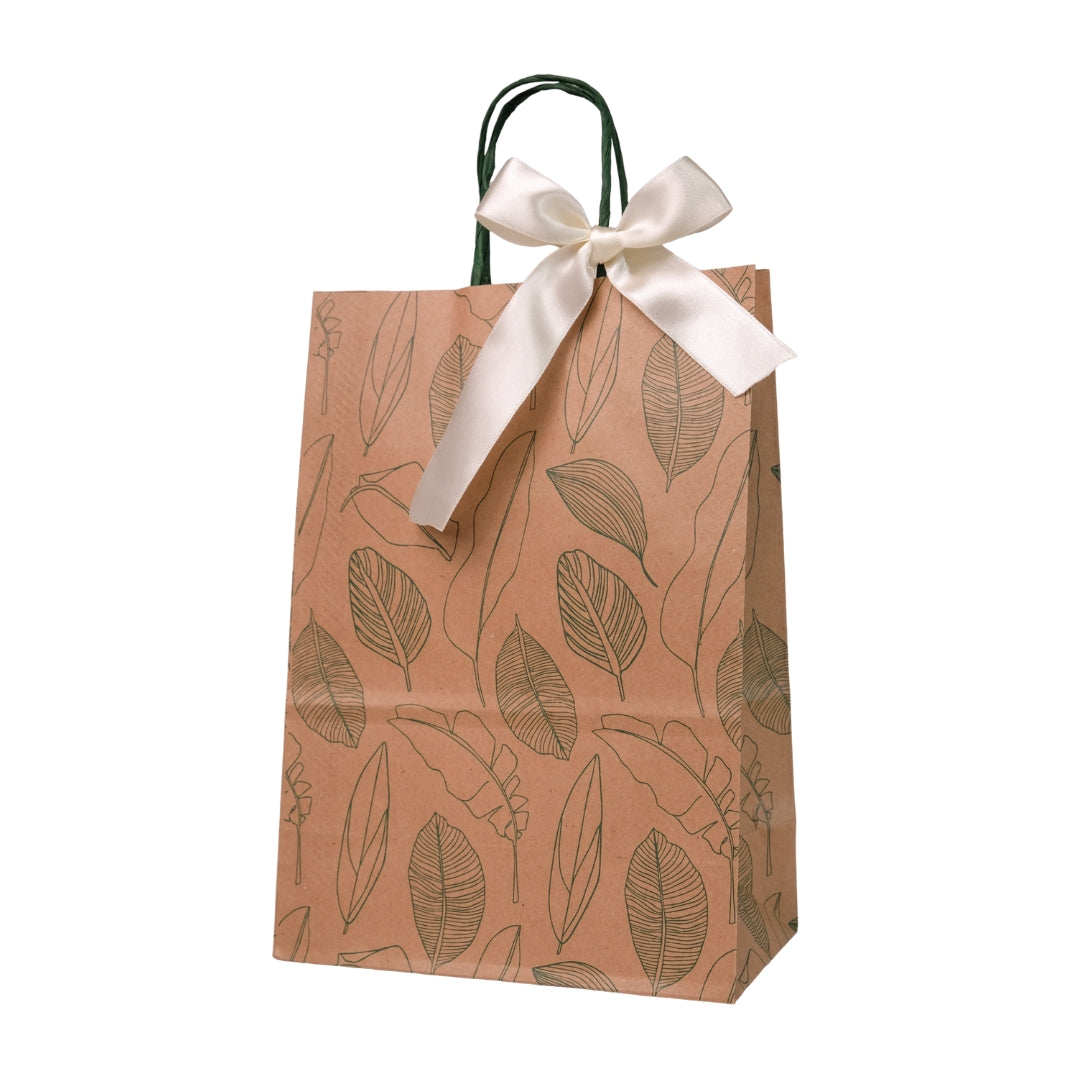 Kit Presente Añu - Saquinho Algodão Cru + Sacola Kraft Folhagem