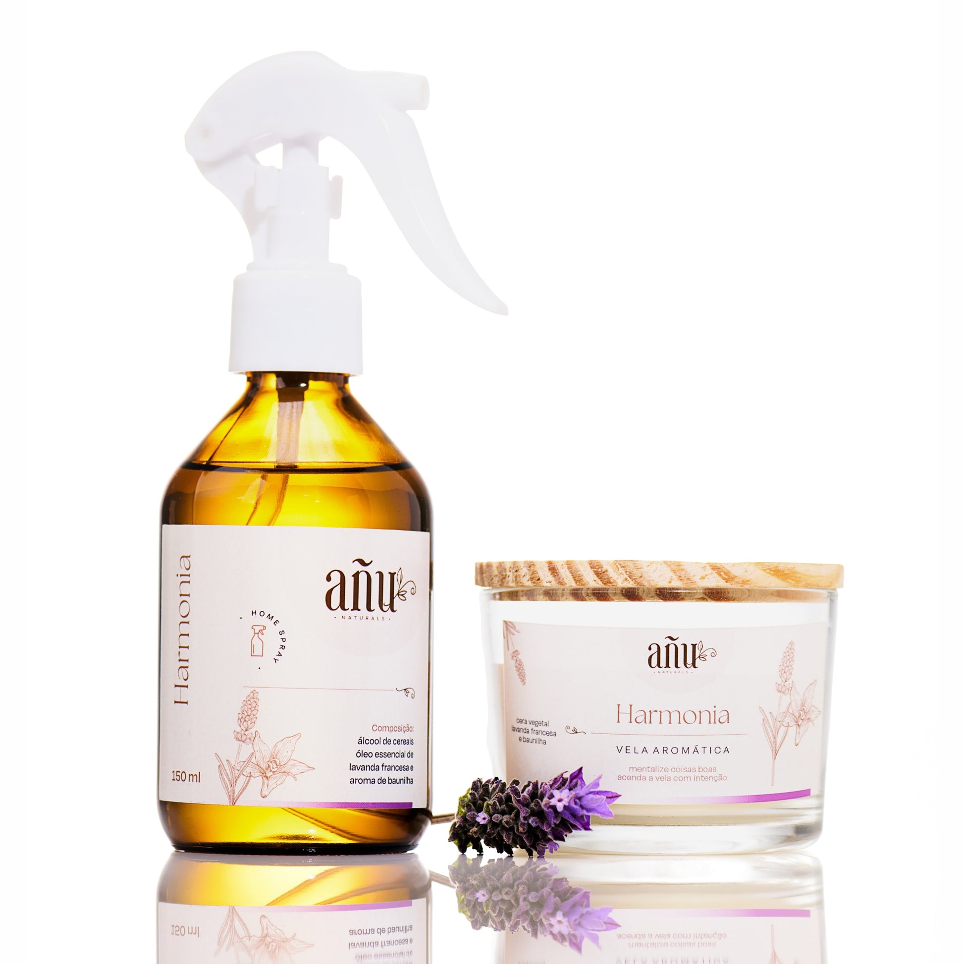 Presente Añu Harmonia - Home Spray + Vela Aromática (Lavanda com Baunilha)